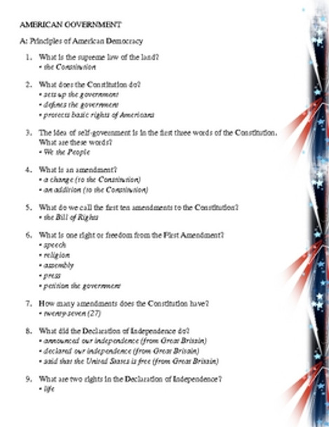 100 Question United States Citizenship Test