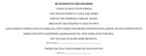 King George III Sings to the Colonies Worksheet