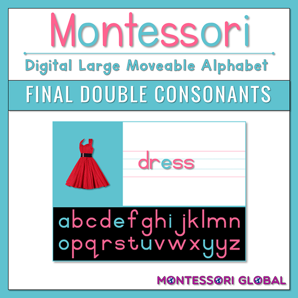 This digital Montessori Large Moveable Alphabet focuses on decoding words with final double consonants and is available in 2 different digital formats:

1. PowerPoint Presentation

2. Boom Cards™

 
