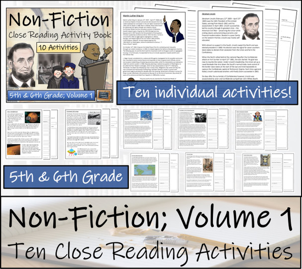 Non-Fiction Collection Volume 1 Close Reading Activity Book | 5th & 6th Grade