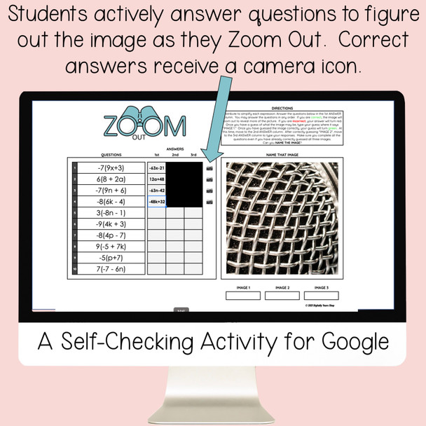 Distribute to Simplify Expressions Digital Self-Checking Math Activity