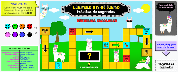 Llamas en el llano: A Board Game for Spanish-English Cognate Practice - School Subjects