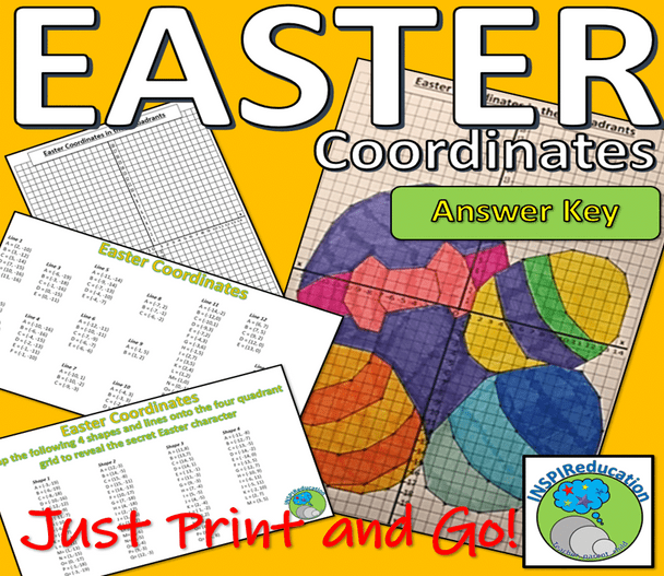 EASTER Coordinate Bundle Pack - 4 Activities - Chick, Cross, Eggs, Lamb - Print and Go, Answer Keys included