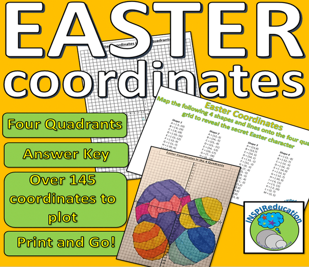 EASTER COORDINATES: EASTER EGGS - 4 Quadrants, Over 140 coordinates to plot, resources and answer key