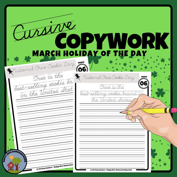 March Copywork Printables - Cursive