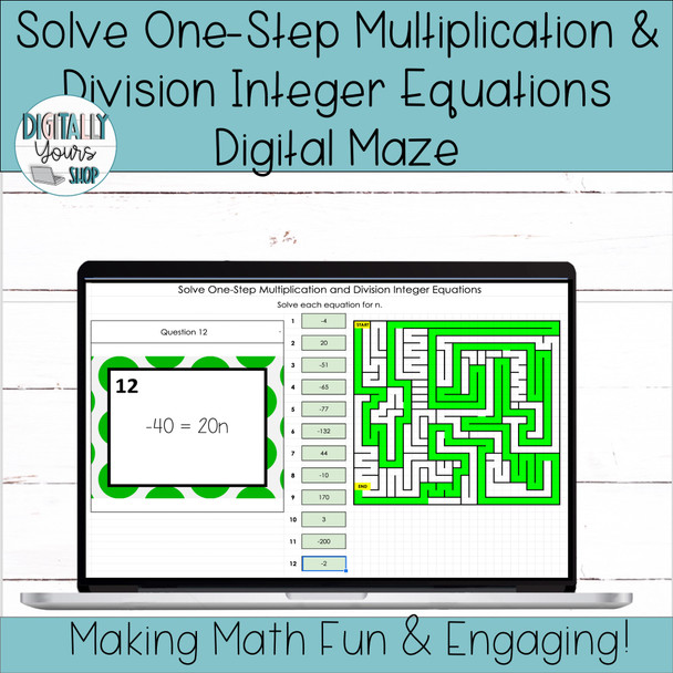 Solve One-Step Multiplication and Division Integer Equations Digital Maze