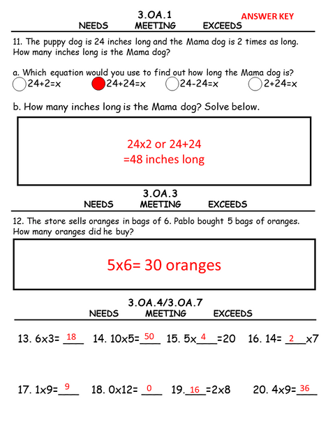  Third Grade Standards based math assessment Bridges trimester 3