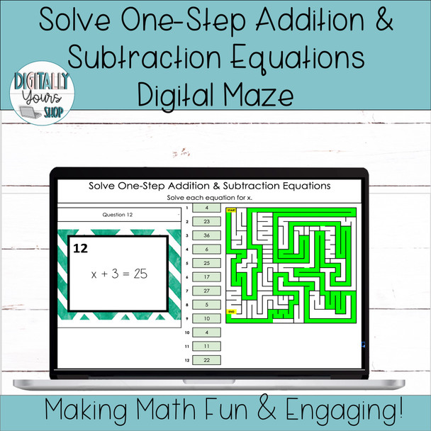 Solve One Step Addition and Subtraction Equations Digital Maze