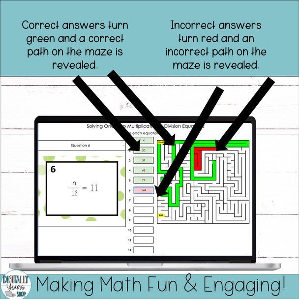 Solve One Step Multiplication and Division Equations Digital Maze