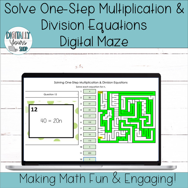 Solve One Step Multiplication and Division Equations Digital Maze