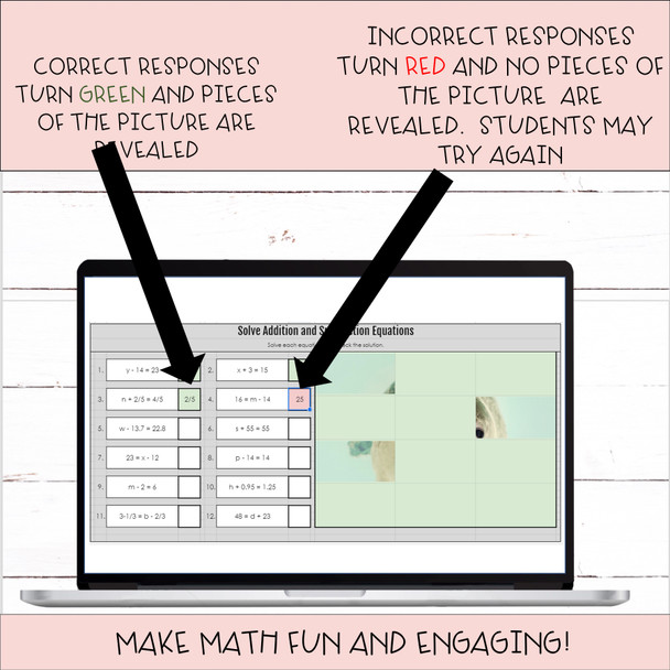 Solve Step Addition and Subtraction Equations Digital Mystery Picture Activity