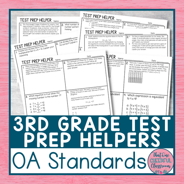 3rd Grade Test Prep Operations and Algebraic Thinking Standards Helpers
