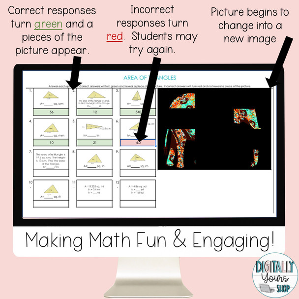 Finding the Area of Parallelograms Self Checking Digital Activity