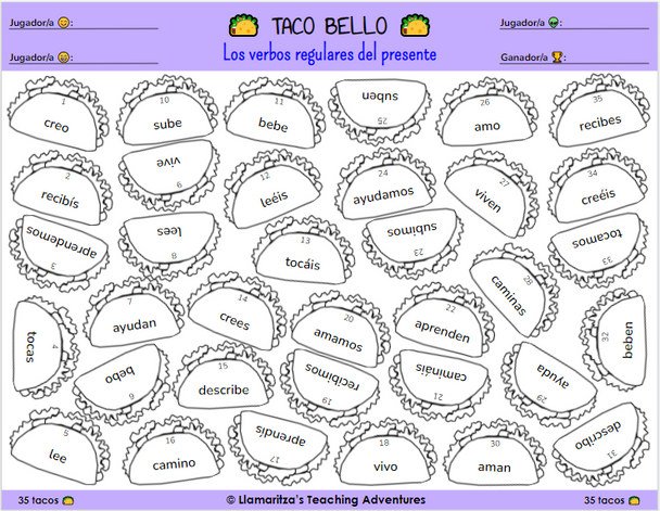 Taco Bello Game: Regular Present Tense