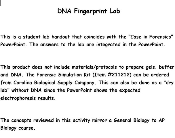 A Case in Forensics: DNA Fingerprint Lab