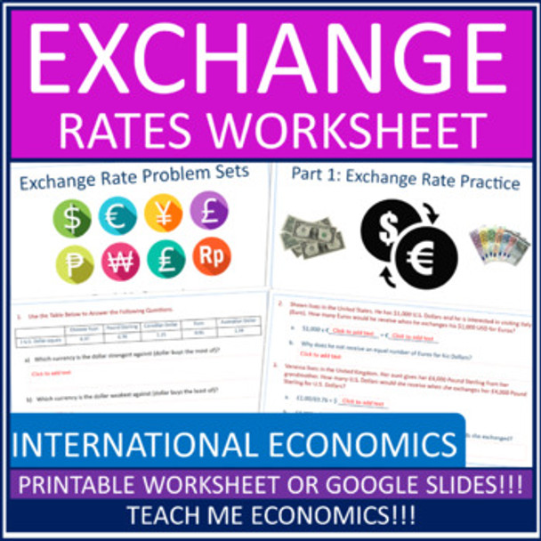 Exchange Rates Worksheets International Economics Printable or Google Slides