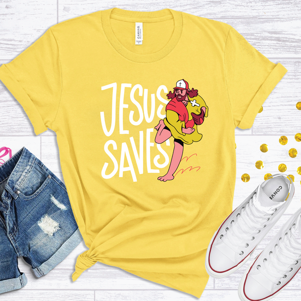 "Jesus Saves" (baseball) Crew Neck T-Shirt