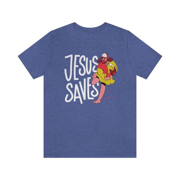 "Jesus Saves" (baseball) Crew Neck T-Shirt