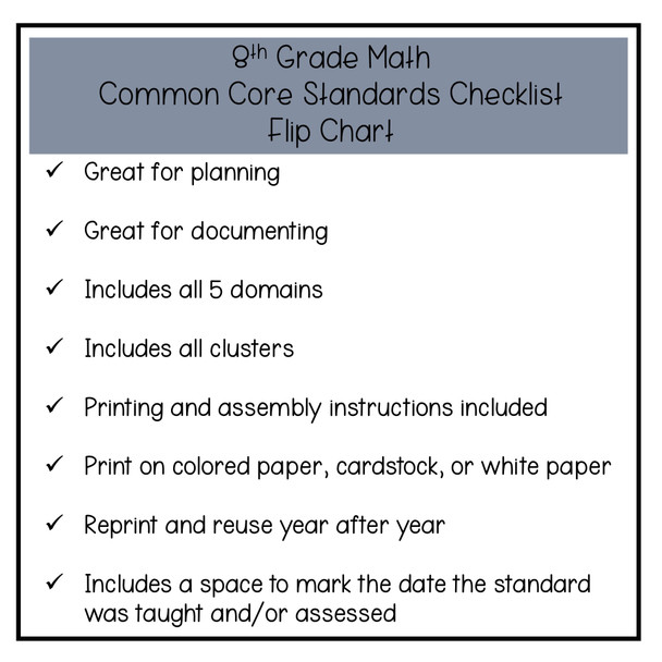 8th Grade Math Common Core State Standards Checklist - Printable