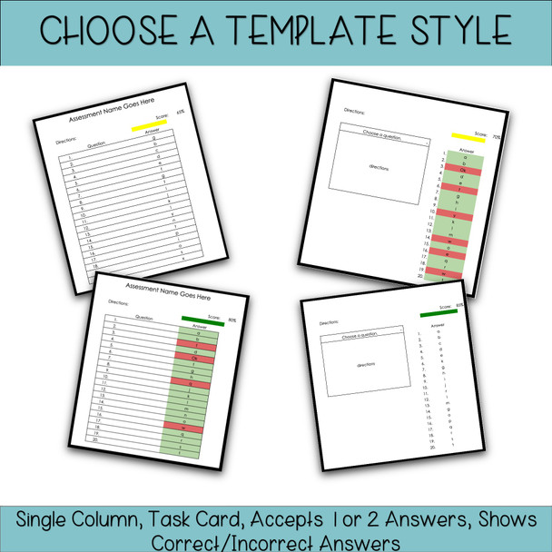 20 Question Self-Grading Assessment Templates