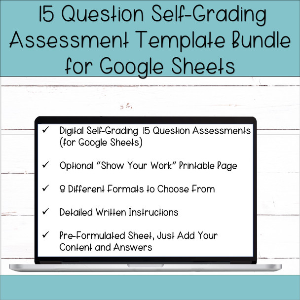 15 Question Self-Grading Assessment Templates for Google Sheets