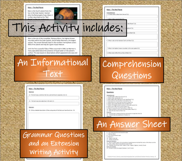 Mars The Red Planet Close Reading Activity | 5th Grade & 6th Grade