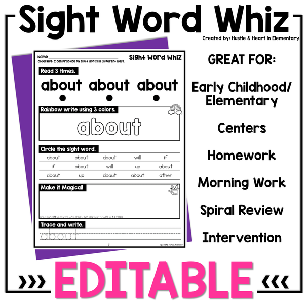 Sight Word Whiz EDITABLE | 100 High-Frequency Words