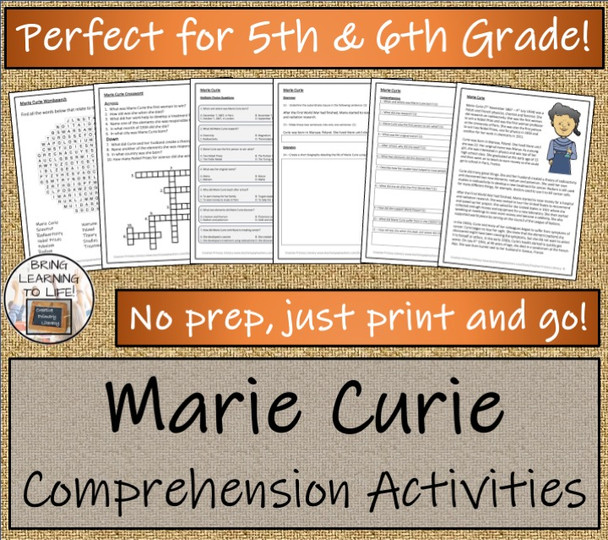 Marie Curie Grade Close Reading Comprehension Activities | 5th Grade & 6th Grade