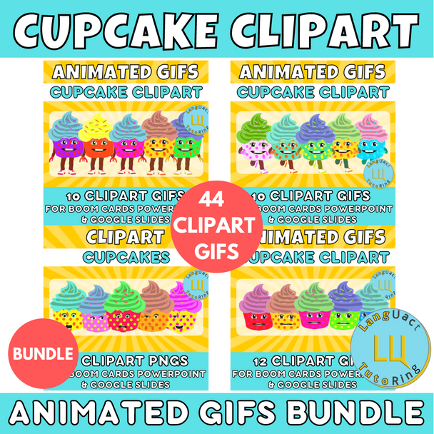 Cupakes Animated Gifs clip art bundle!!!

Would you like create animated resources for students, but don't how or don't have the time?

click here to watch the preview

 Well Languact Tutoring is here to save you LOTS OF TIME and LOTS OF $

This animated clipart Cupcake Gif bundle will give you the power to create a variety of highly engaging resources for your students.

 All Animated GIFS can be uploaded to Boom cards, Powerpoint, Google Slides and seesaw products.

Includes

 32 Animated Gifs - Cupcakes run, smile, eat & talk (Digital)

12 PNG - Cupcakes feelings & emotions (Printable)

Create animated resources today and increase class engagement!

Check out other similar products in my store