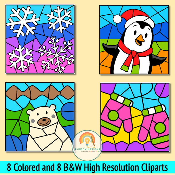 Winter Color By Number Clipart | Winter Clip Art | Winter Clipart | Winter Color By Code Cliparts 