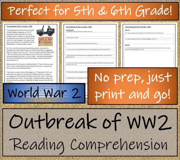 Outbreak of World War 2 Close Reading Activity | 5th Grade & 6th Grade