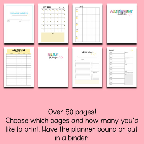 Printable Student Planner Dated 2022-2023