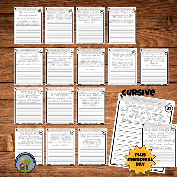 May Copywork Printables - Cursive