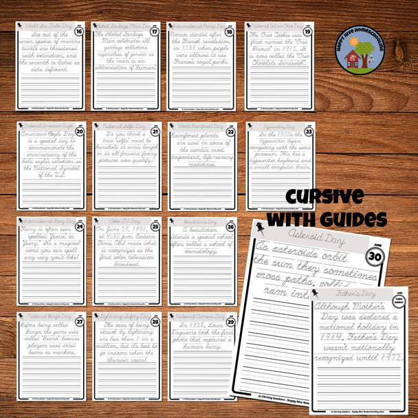 June Copywork Printables - Cursive