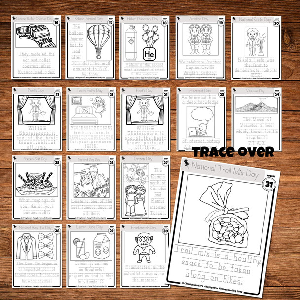 August Copywork Printables - Trace Over