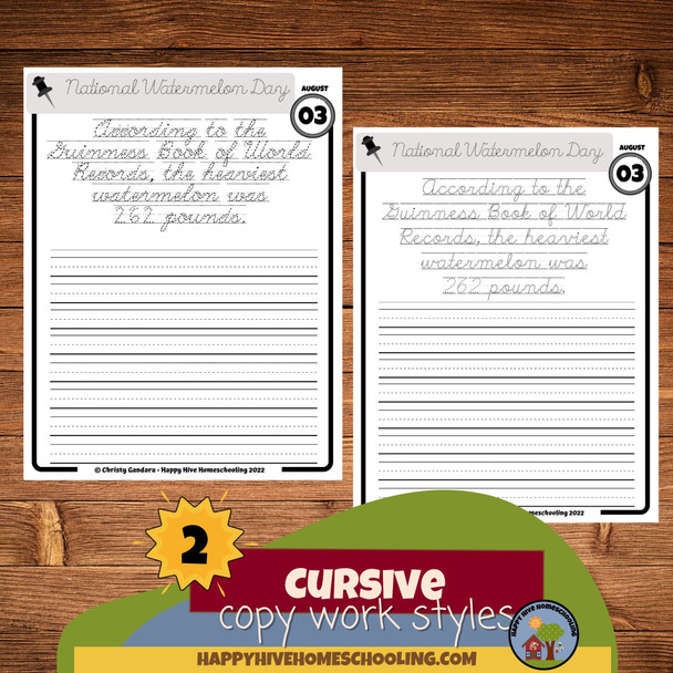 August Copywork Printables - Family Pack