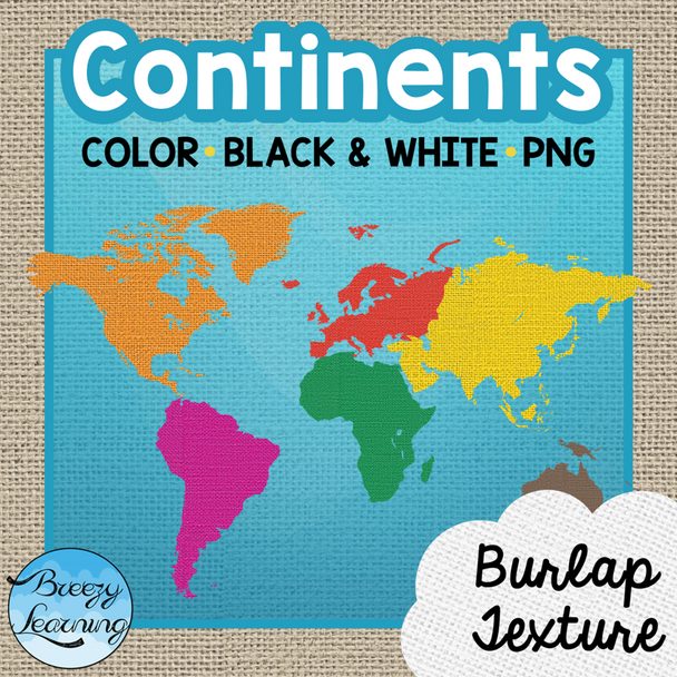 Burlap & Cardboard Continent Clipart! Color and Black and White