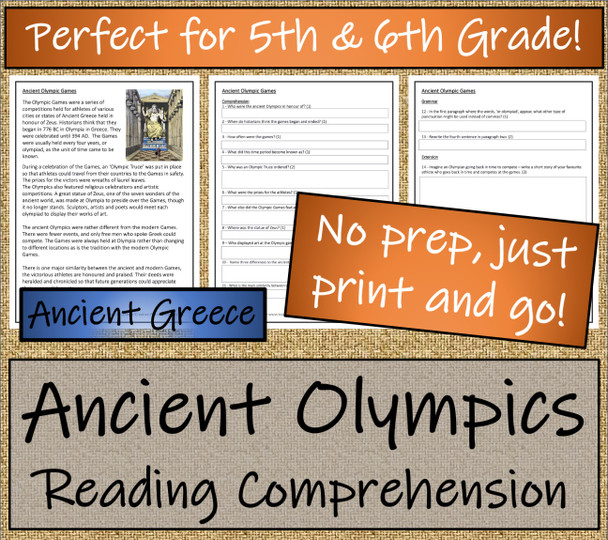 Ancient Olympic Games Close Reading Activity | 5th Grade & 6th Grade