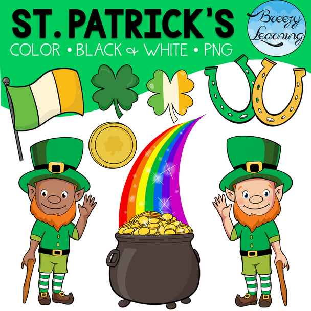 St Patricks Day Clipart - Color and Black and White PNG's
