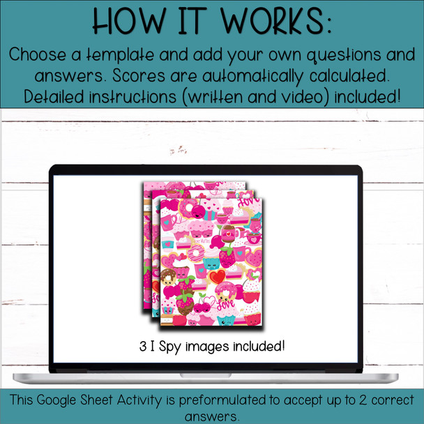 Template for Google Sheets - 16 Question Digital Activity - Self-Grading I Spy Sweets/Desserts