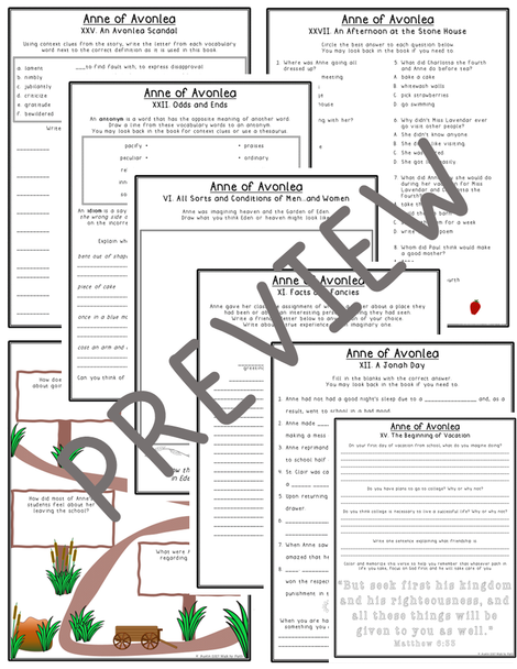 Anne of Avonlea Novel Study