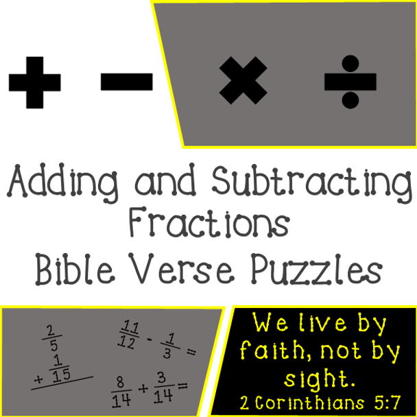 Adding and Subtracting Fractions Bible Verse Puzzles