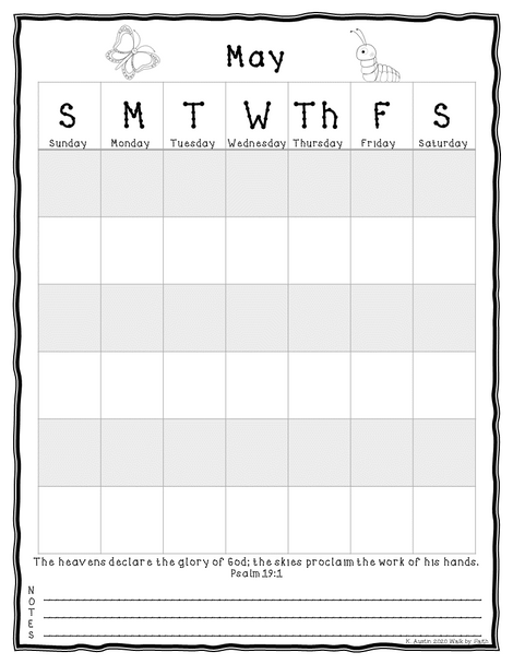 Monthly Calendars (black and white)