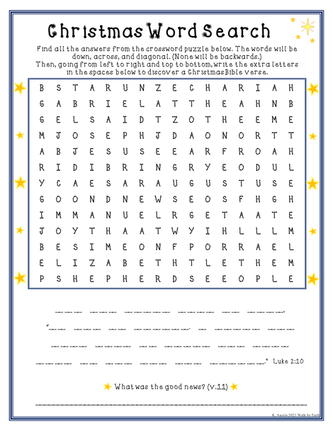 Christmas Word Search and Crossword: The Birth of Jesus Puzzle