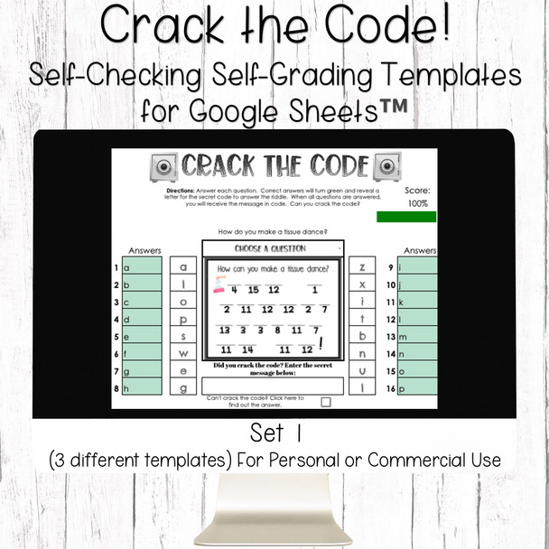 Editable Riddle Template for Google Sheets - Digital Activity - Self-Checking - Crack the Code Set 1