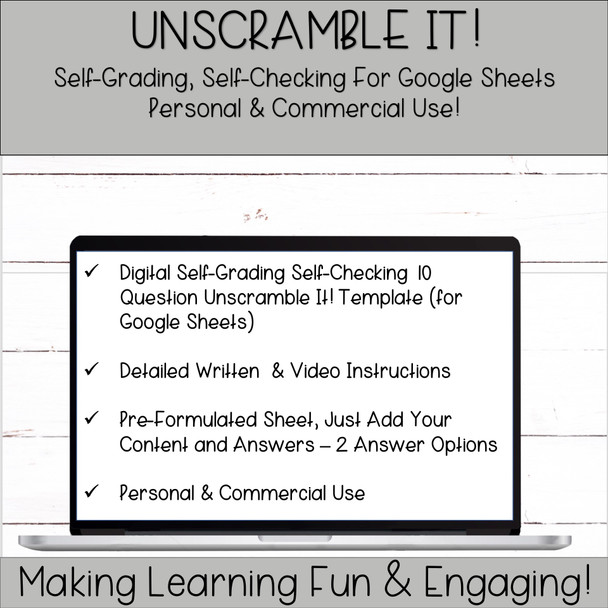 Template for Google Sheets - 10 Question Digital Activity - Self-Grading - Unscramble It! Fall Edition