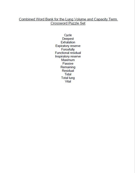 Lung Volume and Capacity Term Crossword Puzzle Set