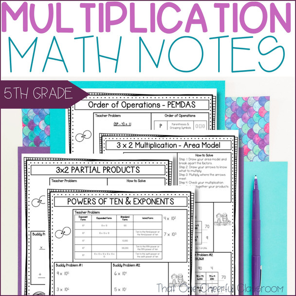 5th Grade Place Value, Multiplication, Exponents Math Notes