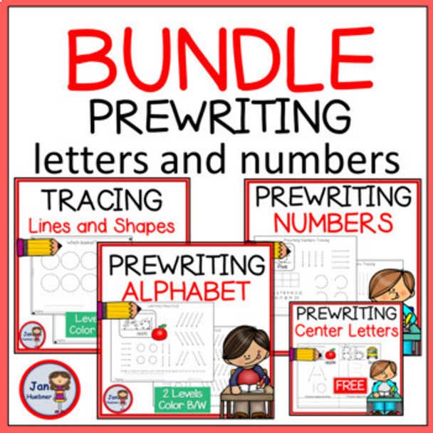 PREWRITING LETTERS NUMBERS BUNDLE Tracing Lines and Shapes Worksheets CENTERS