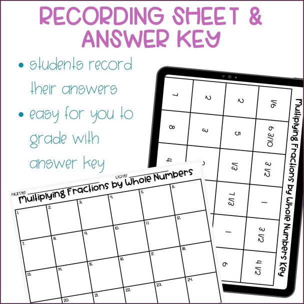 4th Grade Multiplying Fractions by Whole Numbers & Word Problems Math Task Cards